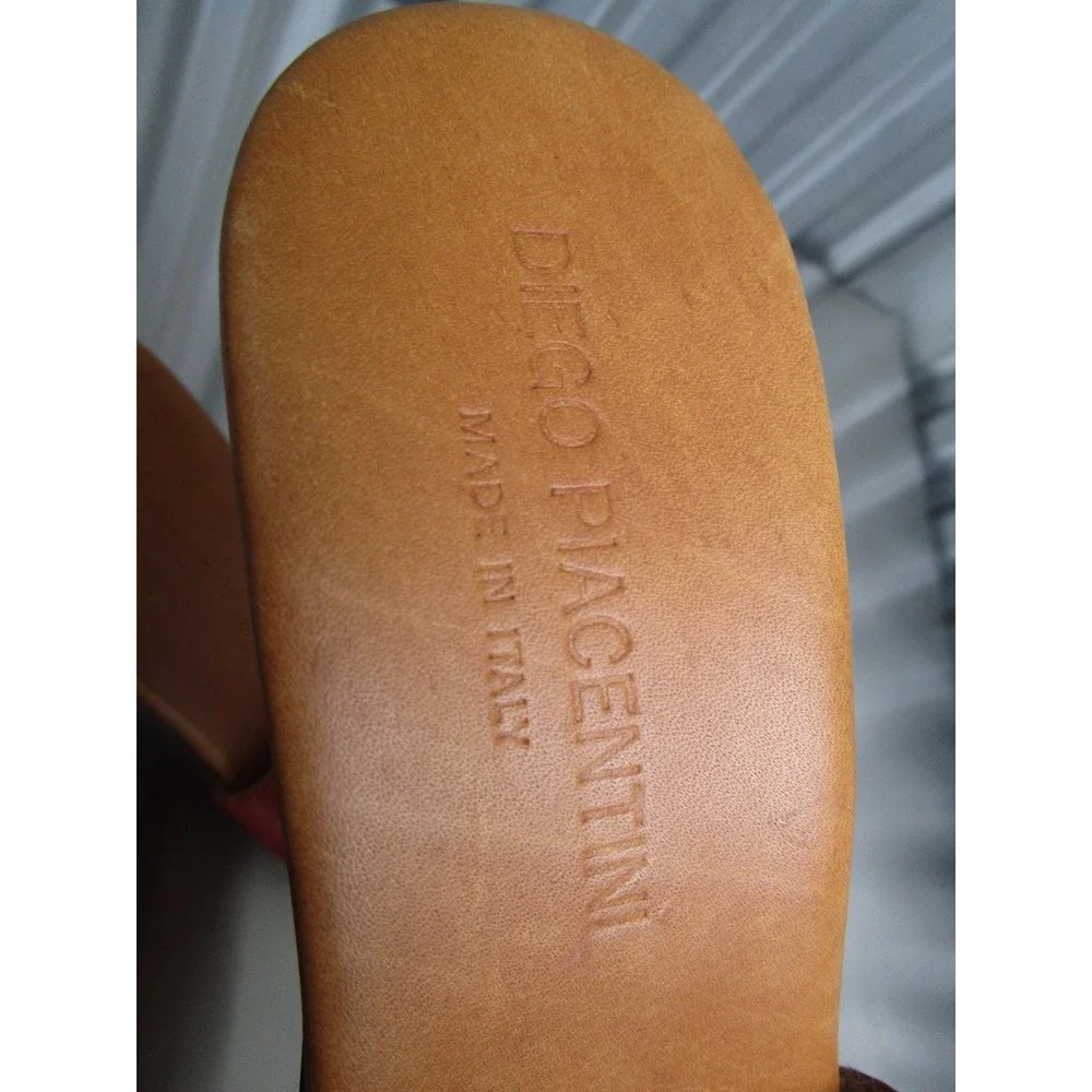 Diego Piacentini Red Leather Wood Platform Wedge Sandals Made in Italy Size 38